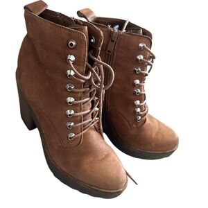 Brown Lace-Up Ankle Boots